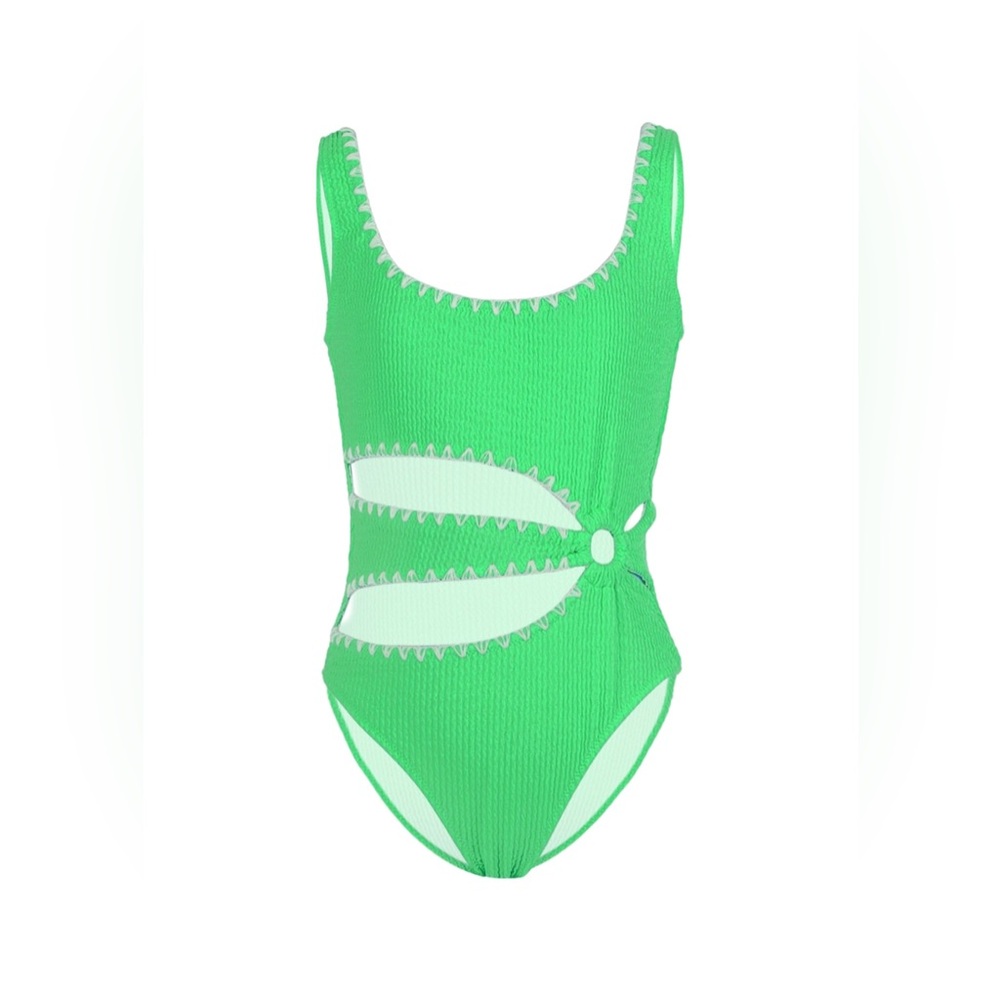 Nessi Byrd Kids Katty Bright Green Textured Cut Out One Piece Bathing Suit Sz 14